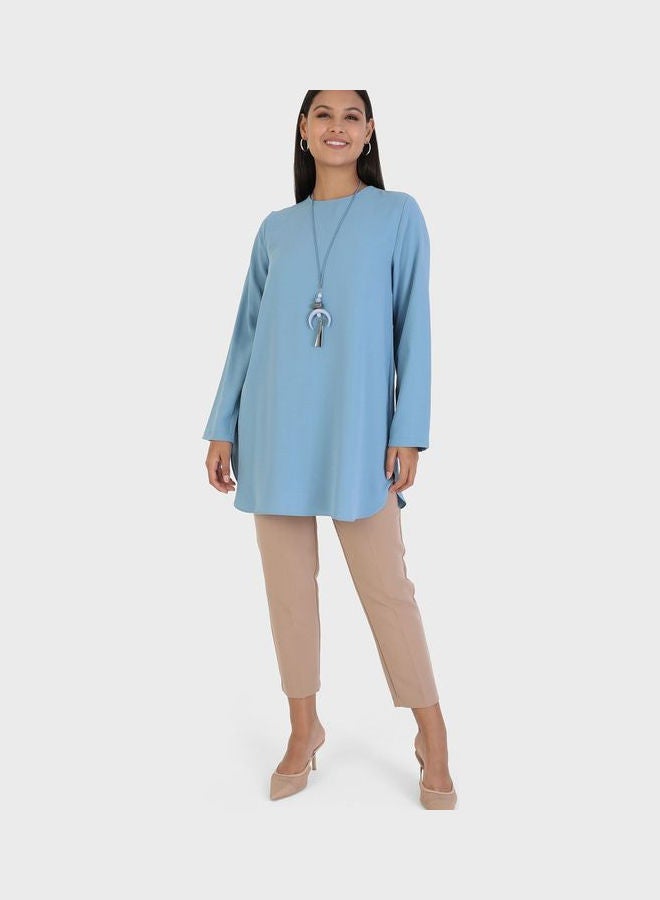 Crew Neck Knitted Tunic Blue