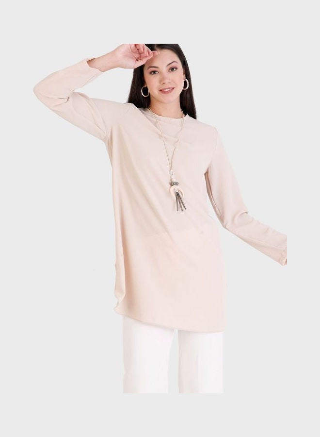 Crew Neck Knitted Tunic Beige