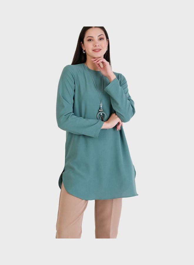 Crew Neck Knitted Tunic Green