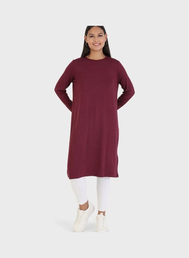 Crew Neck Knitted Tunic Burgundy