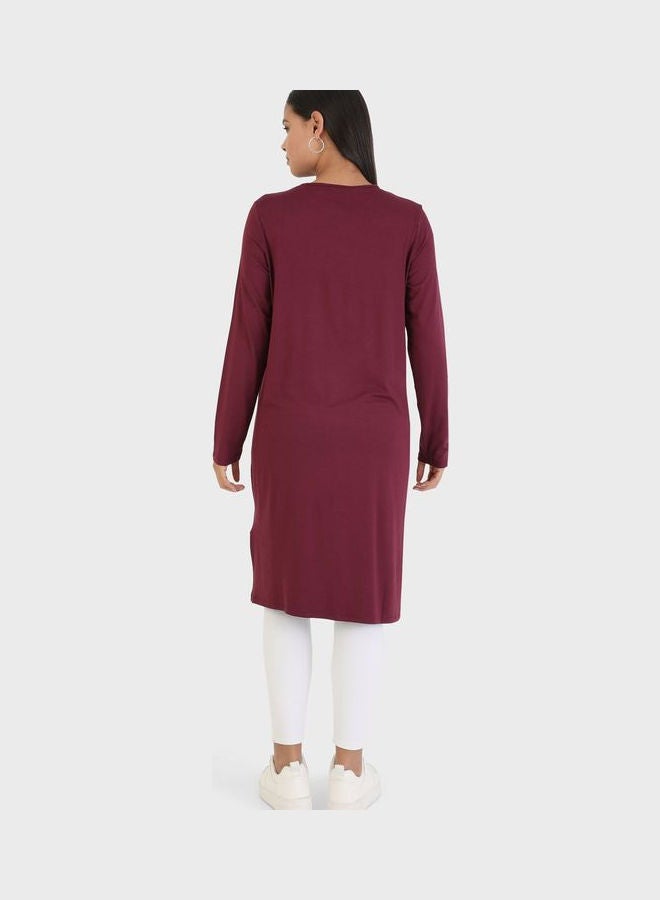 Crew Neck Knitted Tunic Burgundy