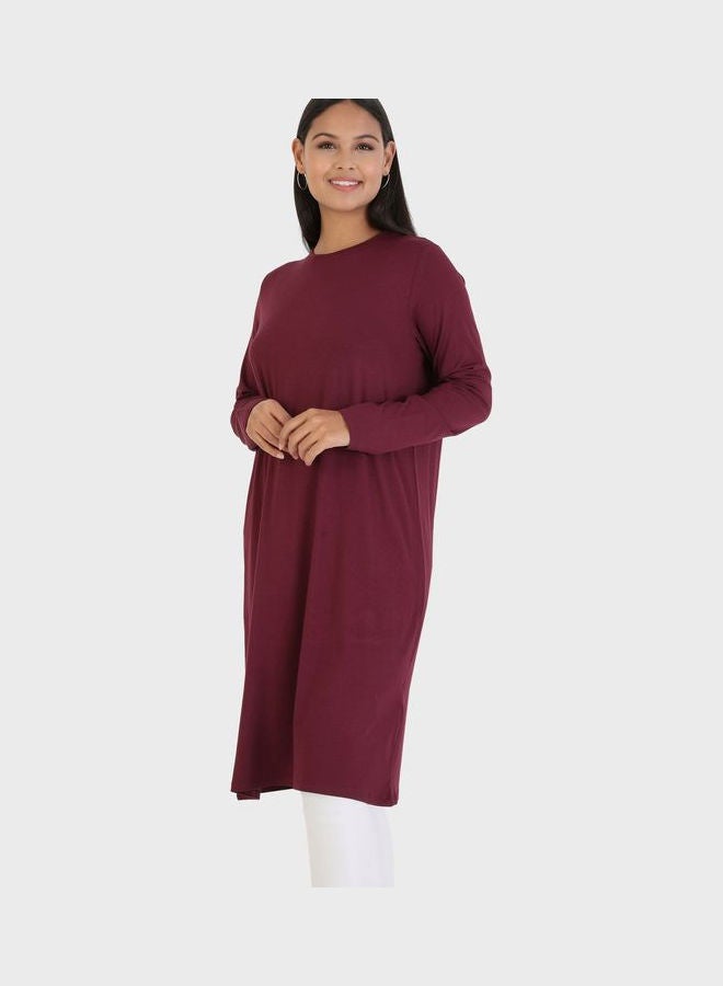 Crew Neck Knitted Tunic Burgundy