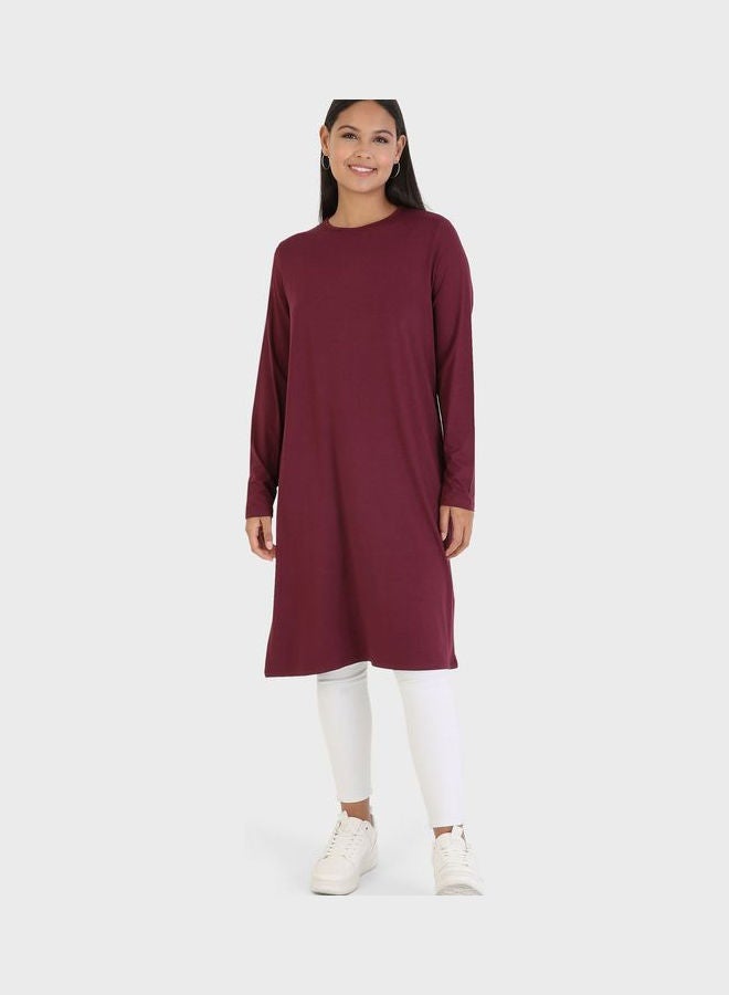 Crew Neck Knitted Tunic Burgundy