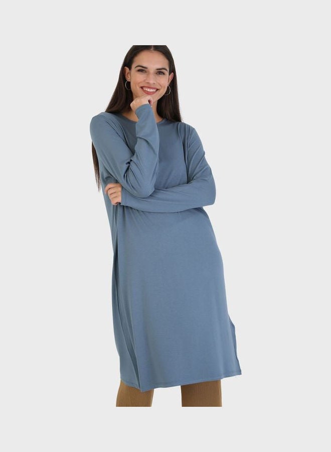 Crew Neck Knitted Tunic Blue