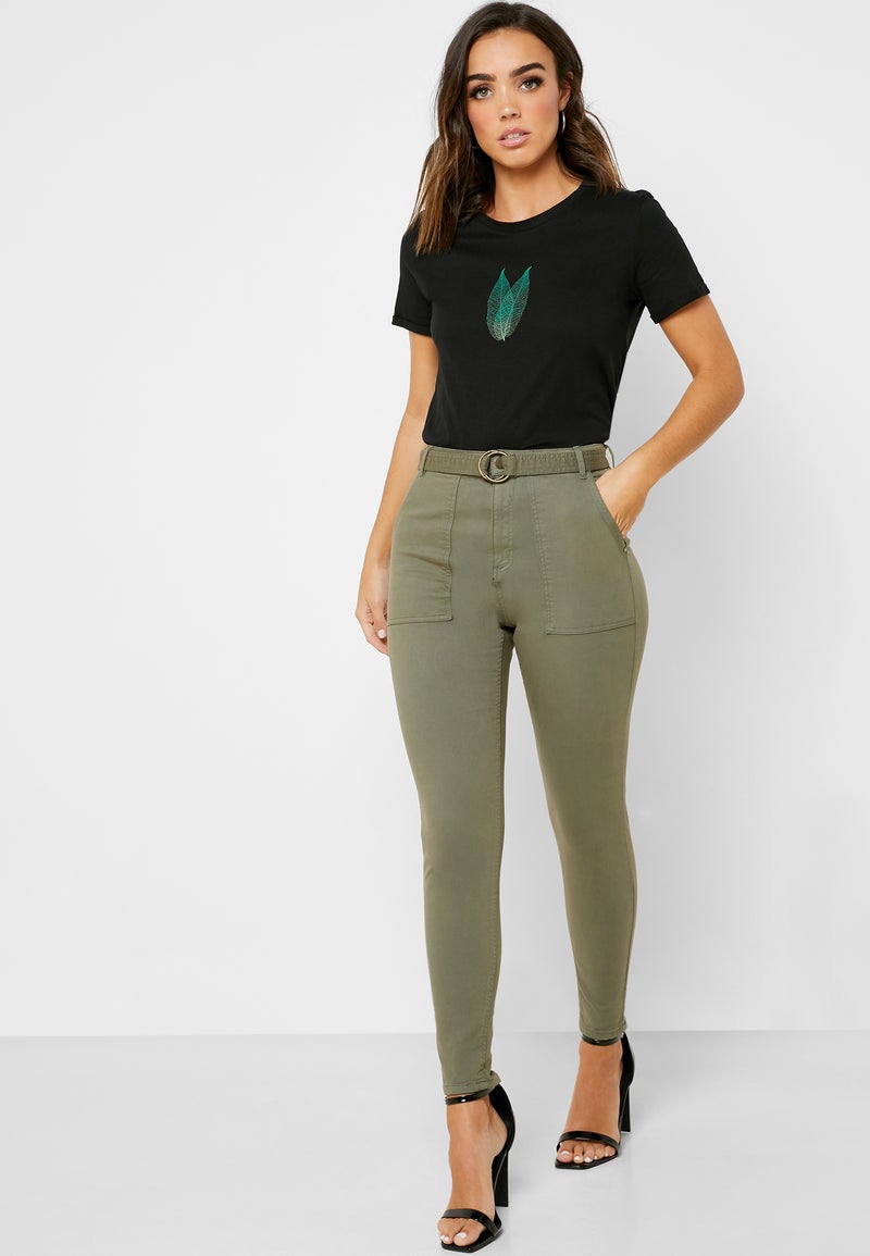 D-Ring Skinny Pants Khaki Green