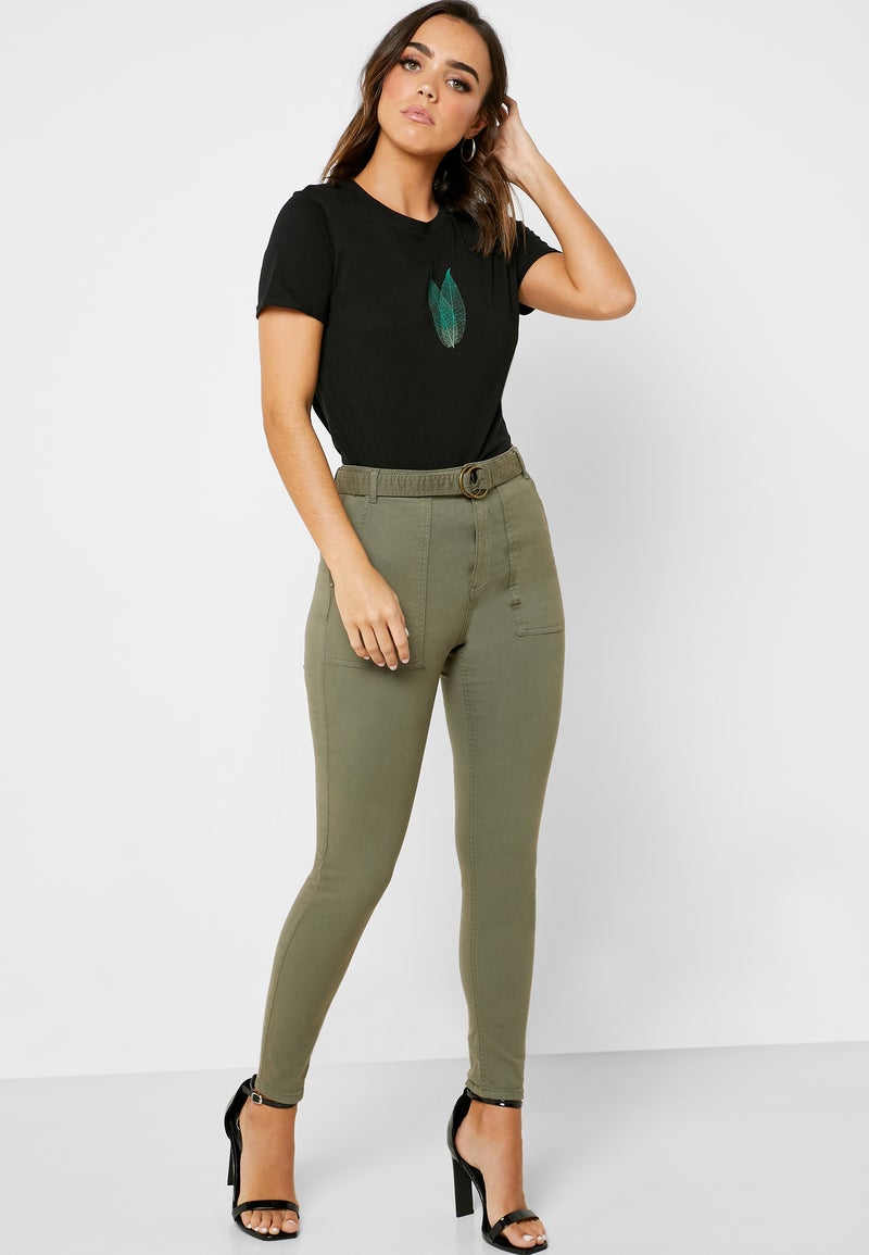 D-Ring Skinny Pants Khaki Green