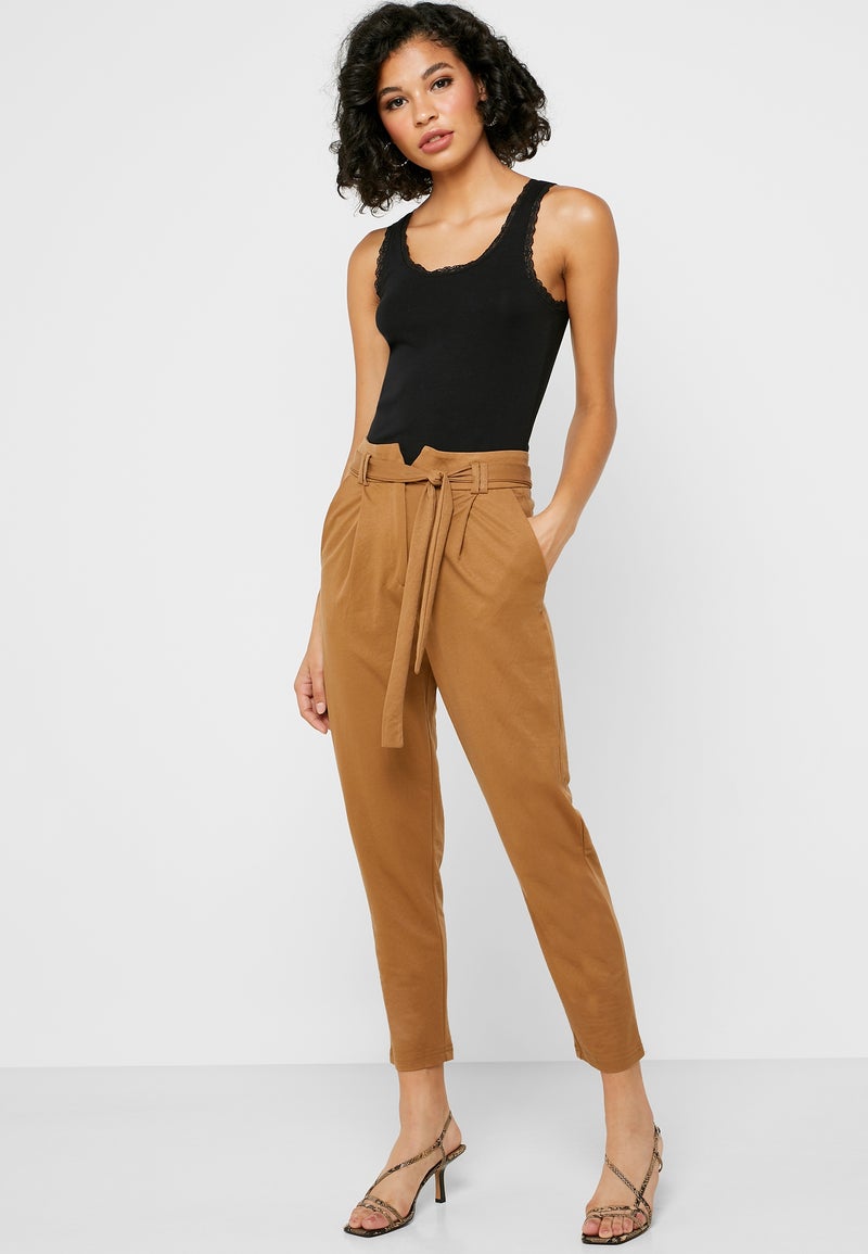 Nylon Tie Waist Pants Brown