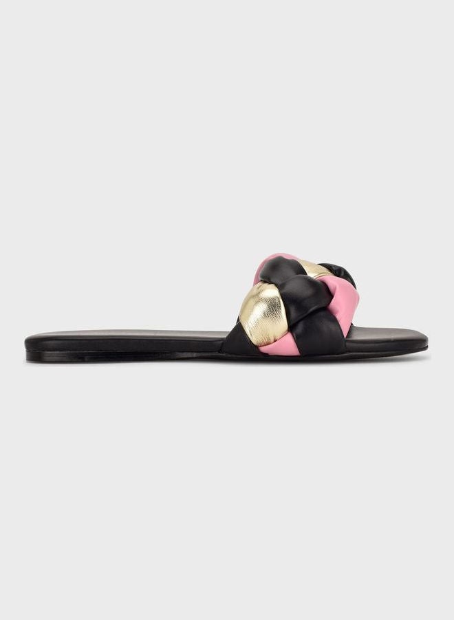 Pleated Flat Sandals Black