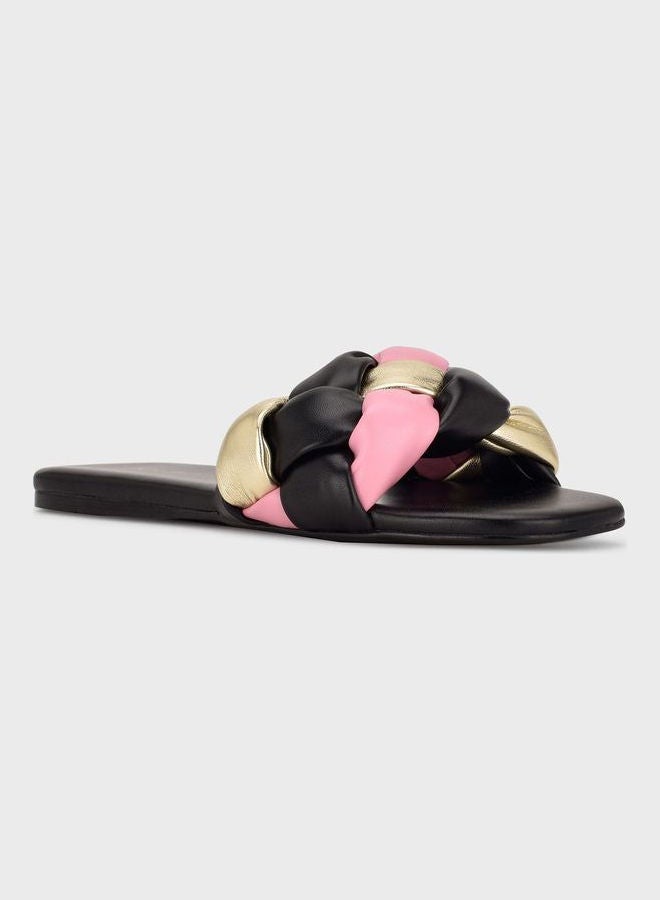 Pleated Flat Sandals Black