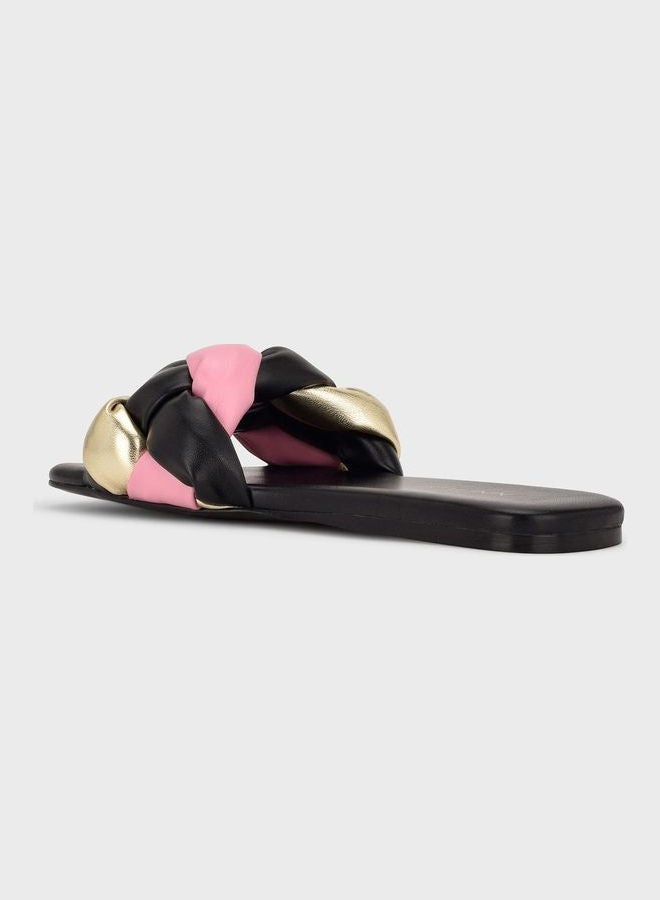 Pleated Flat Sandals Black