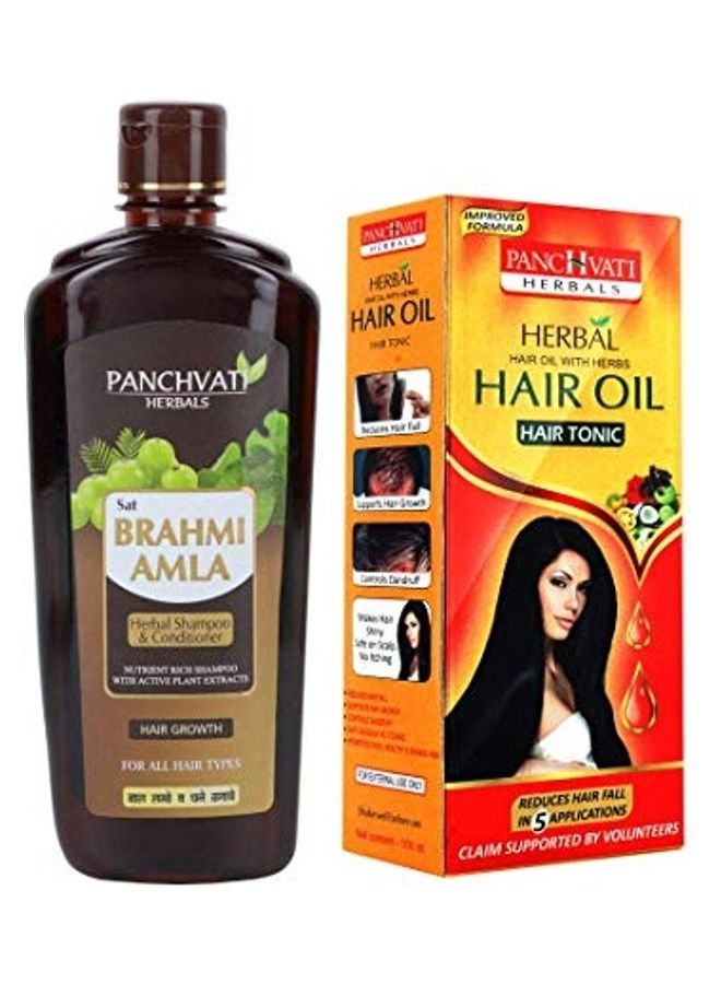 2-Piece Hair Oil with Brahmi Amla Shampoo Combo Pack Multicolour 450 + 100ml