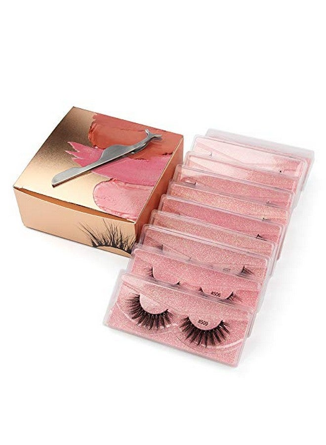 10 Pairs 3D Mink Hair False Eyelashes Natural Thick Long Eye Lashes Wispy Makeup Beauty Extension Tools +1Pcs Tweezer502 ( 502)