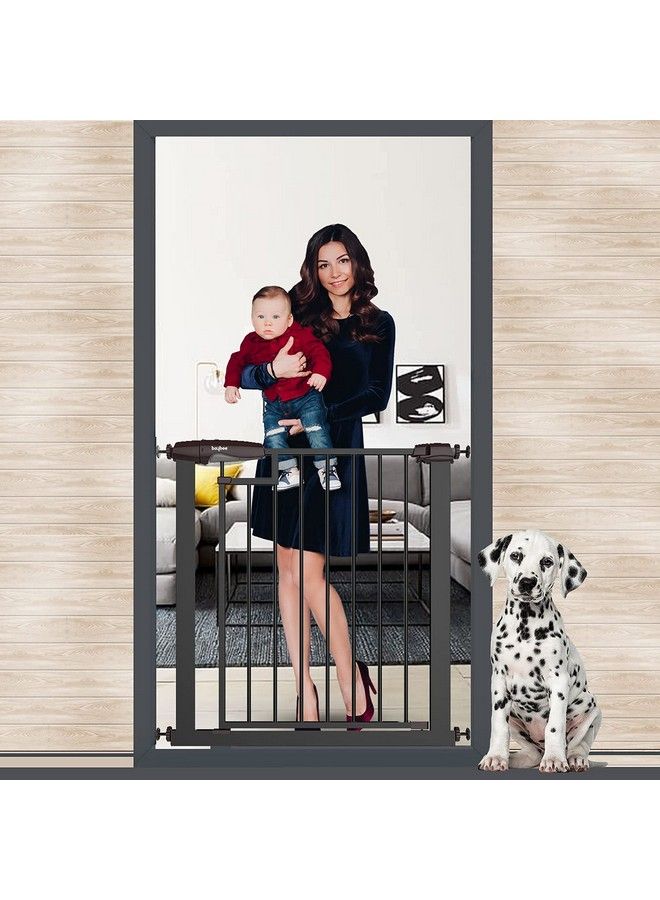 Auto Close Baby Safety Gate Extra Tall Durable Baby Fence Barrier Dog Gate With Easy Walkthru Child Gate ; Baby Gate For House Stairs Doorways ; Safety Gate For Kids (Black 7585+10Cm)