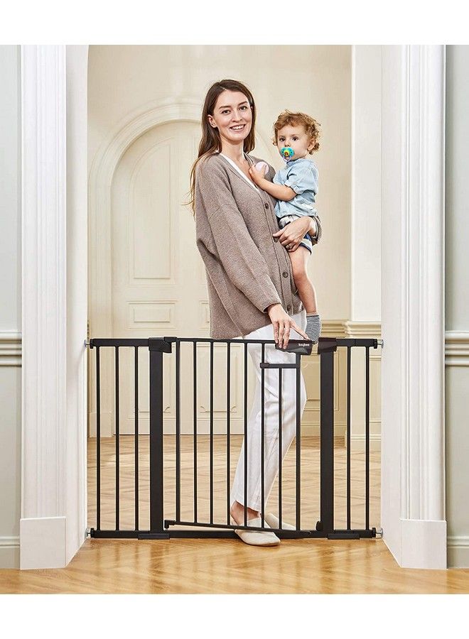 Auto Close Baby Safety Gate Extra Tall Durable Baby Fence Barrier Dog Gate With Easy Walkthru Child Gate ; Baby Gate For House Stairs Doorways ; Safety Gate For Kids (Black 7585+10Cm)