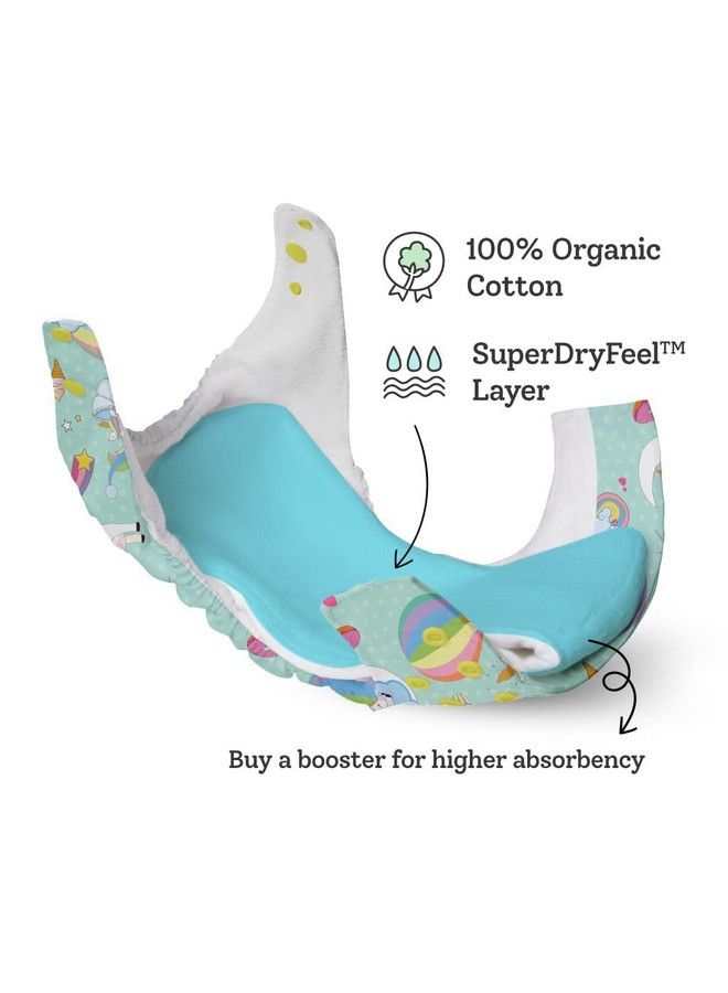 Uno Freesize Cloth Diaper ; Cloth Diaper For Babies 0 To 3 Years ; Washable & Reusable Cloth Diaper ; Comes With Cloth Diaper Inserts ; 1 Organic Cotton Soaker (Unicorn :))