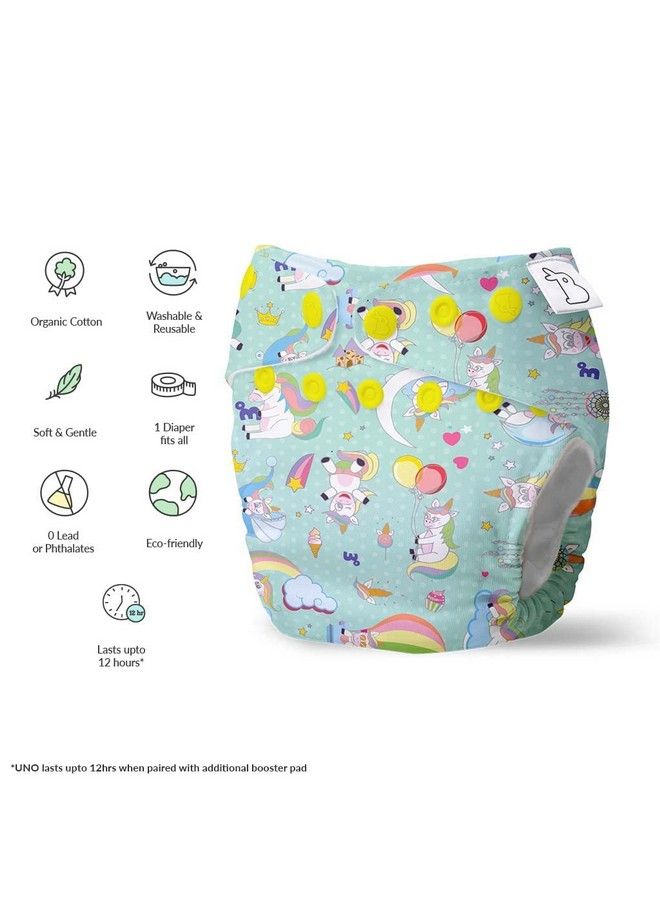 Uno Freesize Cloth Diaper ; Cloth Diaper For Babies 0 To 3 Years ; Washable & Reusable Cloth Diaper ; Comes With Cloth Diaper Inserts ; 1 Organic Cotton Soaker (Unicorn :))