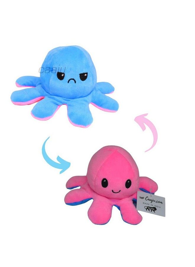Emotional Sad And Happy Reversible Moody Octopus Mini Plush Side Changing Stuffed Toy Mini Cute Baby Reversible Octopus Plush Super Soft Toys (Skyblue Pink)