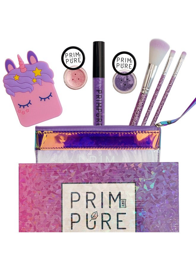 Mineral Gift Set With Unicorn Mirror; Perfect For Play Dates & Birthday Parties ; Kids Eyeshadow Makeup Mineral Blush ; Organic & Natural Makeup Kit For Kids; Made In Usa (Purple)