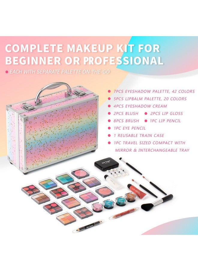 Makeup Kit For Teenager Girls Full Starter Cosmetics Set With Eye Shadow Lip Balm Blush Lip Gloss Brush Lip Pencil Eye Pencil And Mirror (Rainbow)