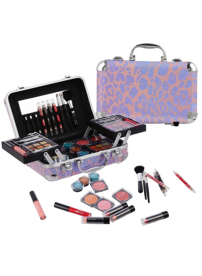 All In One Makeup Set For Adults And Girls Full Makeup Kit For Beginners Includes Eye Shadow Palette Blush Lip Gloss Lipstick Lip Pencil Eye Pencil Brush Mirror (Pink Leopard)