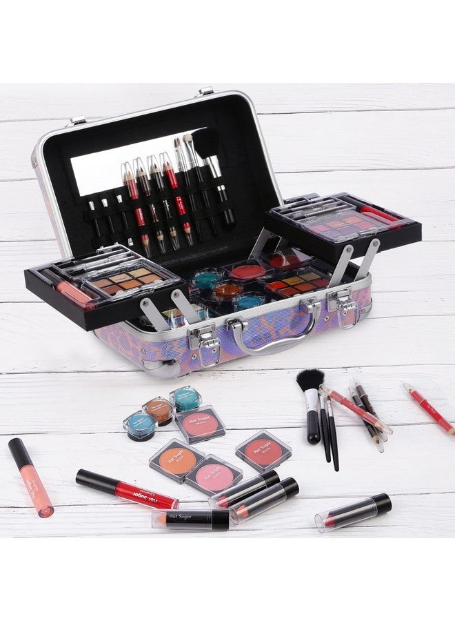 All In One Makeup Set For Adults And Girls Full Makeup Kit For Beginners Includes Eye Shadow Palette Blush Lip Gloss Lipstick Lip Pencil Eye Pencil Brush Mirror (Pink Leopard)