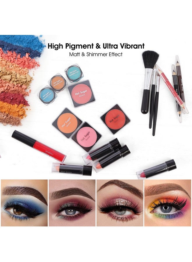 All In One Makeup Set For Adults And Girls Full Makeup Kit For Beginners Includes Eye Shadow Palette Blush Lip Gloss Lipstick Lip Pencil Eye Pencil Brush Mirror (Pink Leopard)