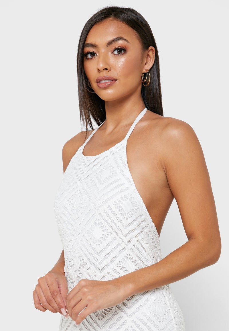 Halter Neck Fringe Dress white