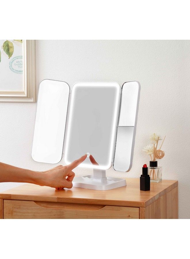 Lighted Trifold Makeup Mirror Vanity Mirror With 1X 2X 3X Magnification (Pure White)