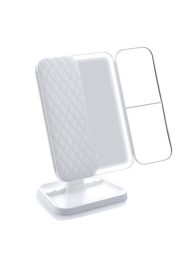 Lighted Trifold Makeup Mirror Vanity Mirror With 1X 2X 3X Magnification (Pure White)