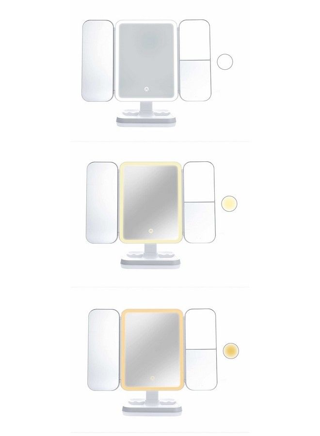 Lighted Trifold Makeup Mirror Vanity Mirror With 1X 2X 3X Magnification (Pure White)