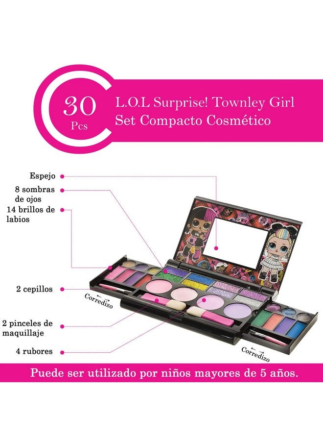 Lol Surprise Cosmetic Compact Set Includes Mirror 14 Lip Glosses 8 Eye Shadow 4 Blushes & 4 Brushes Safe & Non Toxic Colorful Portable Foldable Makeup Beauty Kit For Girls Townley Girl