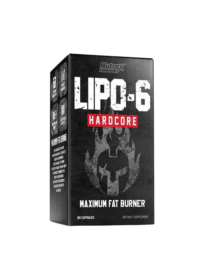 Lipo 6 Hardcore Maximum Fat Burner, Helps Reduce Appetite And Cravings, Fires Up Metabolism, 60 Capsules