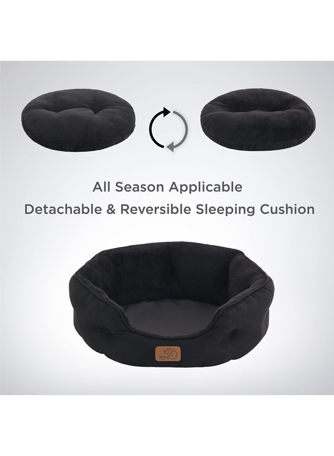 Dog Beds for Small Dogs - Round Cat Beds for Indoor Cats, Washable Pet Bed for Puppy and Kitten with Slip-Resistant Bottom, 20 Inches, Black