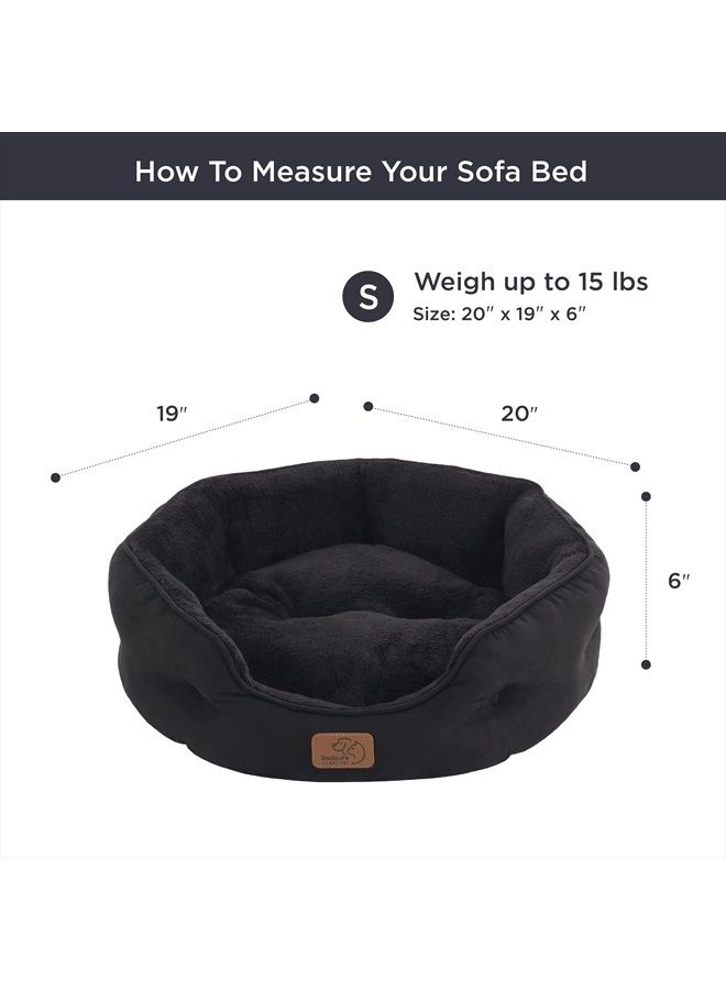 Dog Beds for Small Dogs - Round Cat Beds for Indoor Cats, Washable Pet Bed for Puppy and Kitten with Slip-Resistant Bottom, 20 Inches, Black