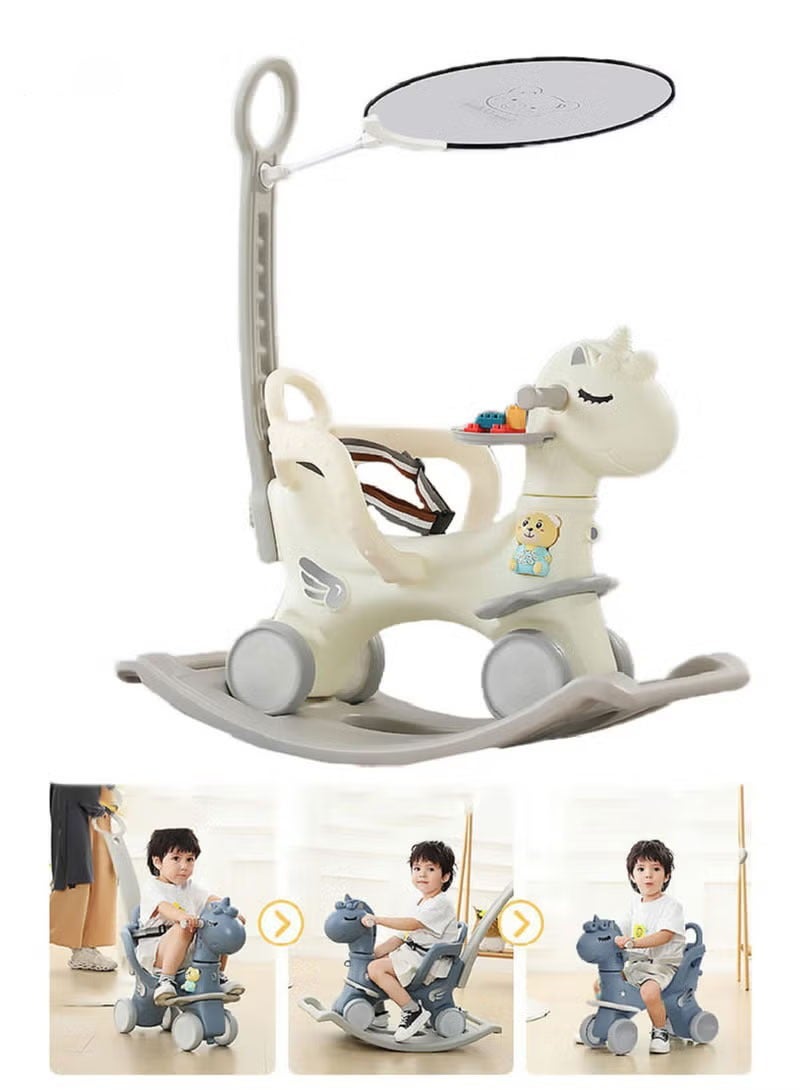 Rocking Horse 3 IN 1 Baby Rocking Horse Ride On Toys for Toddler 1-6 Years Balance Bike Toys for Balance Bike with 4 Silence Wheels with Sunshade
