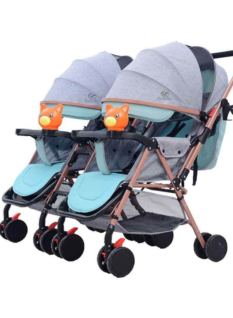 Grey Breathable Portable Twin Stroller