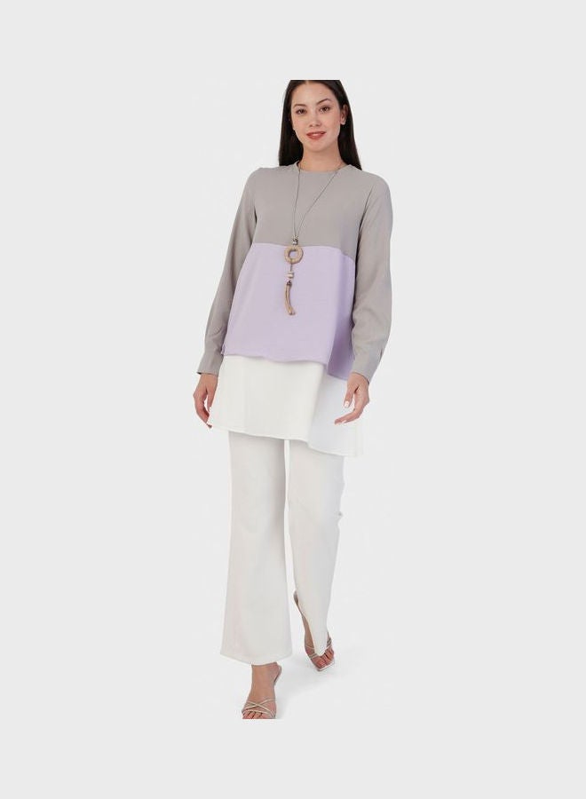 Colorblock Crew Neck Tunic White