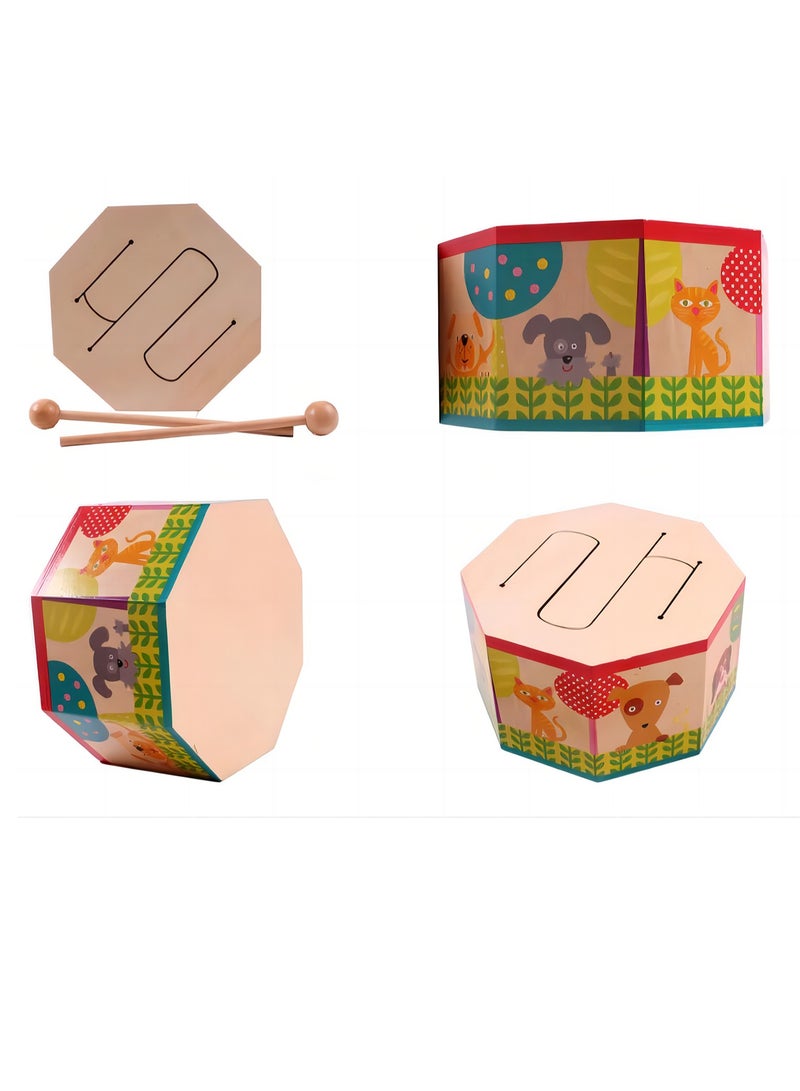 Kids Drum Wood Toy Handheld Mini Percussion Instrument Drum Musical Drum Toys with 2 Mallets for Baby Children Infant Toddler