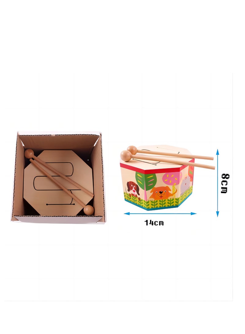 Kids Drum Wood Toy Handheld Mini Percussion Instrument Drum Musical Drum Toys with 2 Mallets for Baby Children Infant Toddler