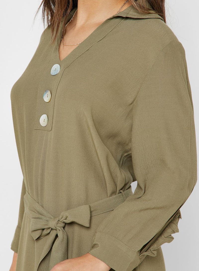 Button Detail Belted Dress