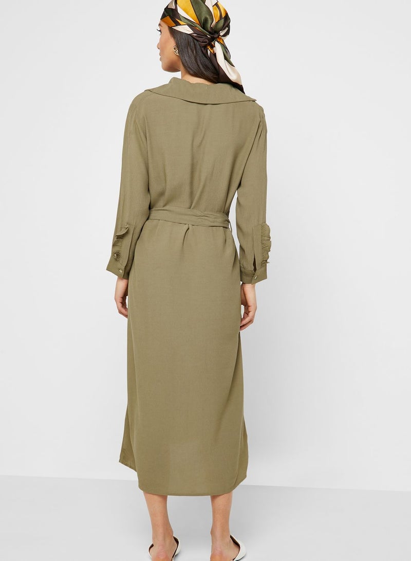 Button Detail Belted Dress