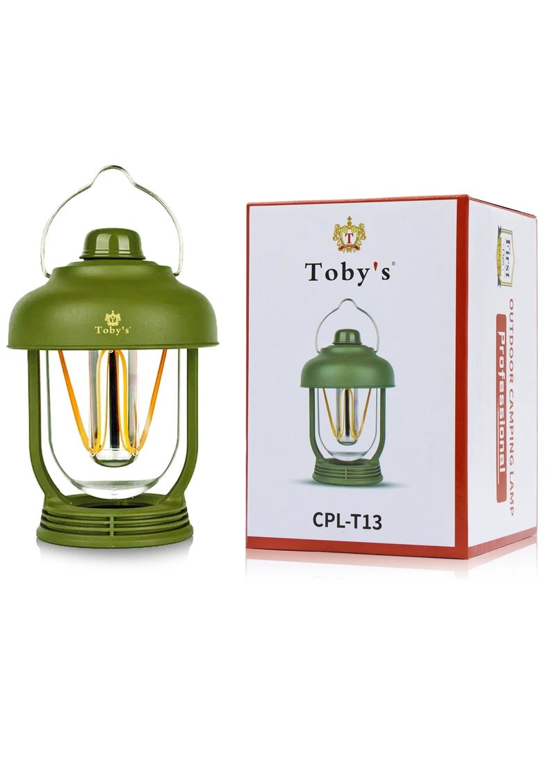 Toby's New Launched CPL-T13 LED Camping Light Waterproof Retro Portable Emergency Light Stepless Dimmable Hanging Tent Lamp Rechargeable for Outdoor Hiking ( Green)