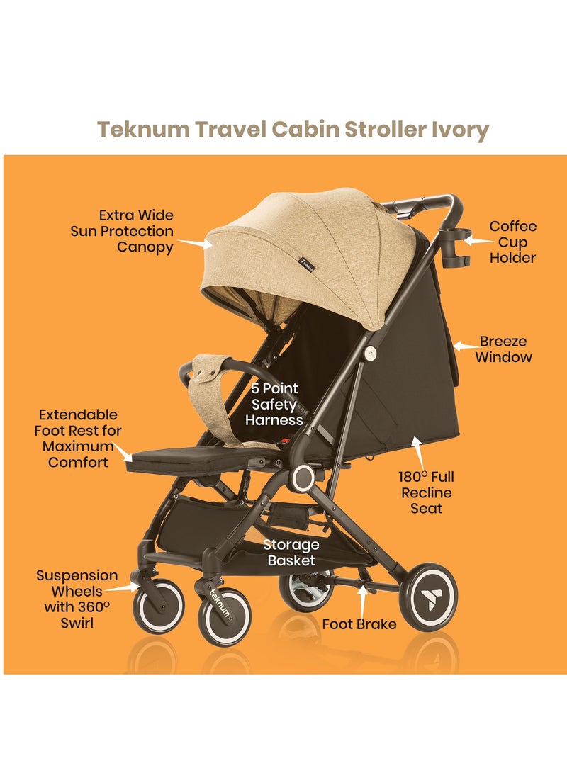 Travel Cabin Stroller With Coffee Cup Holder - Ivory