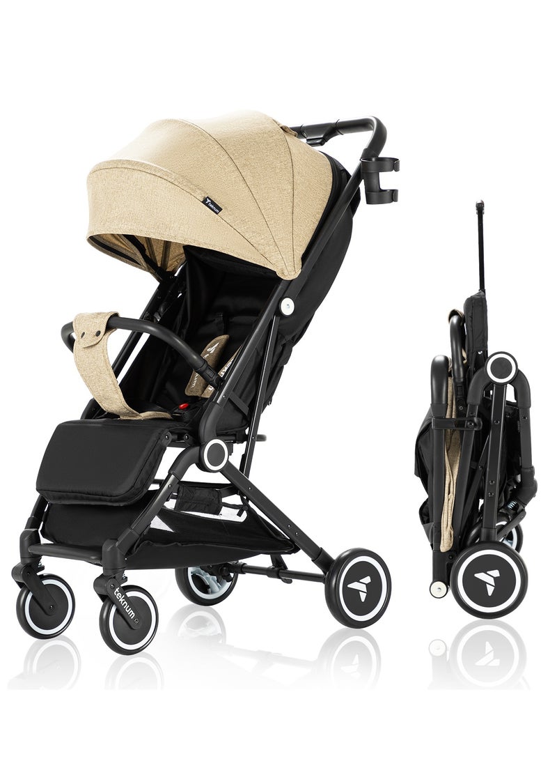 Travel Cabin Stroller With Single Hand One - Sec Fold, Cabin Approved, Extra Wide Canopy And Wide Seat Base - Ivory