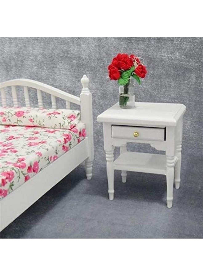1:12 Dollhouse Miniature Furniture Bedroom White Wood Bedside Table Nightstand Modern Wooden Bedroom Nightstand Cabinet Dollhouse Accessories With Removable Drawer