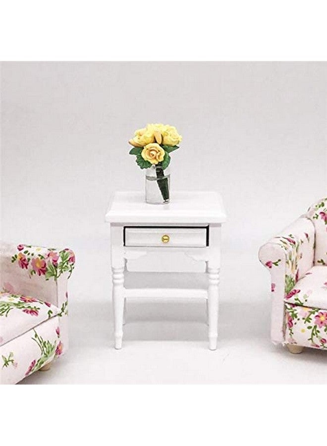 1:12 Dollhouse Miniature Furniture Bedroom White Wood Bedside Table Nightstand Modern Wooden Bedroom Nightstand Cabinet Dollhouse Accessories With Removable Drawer