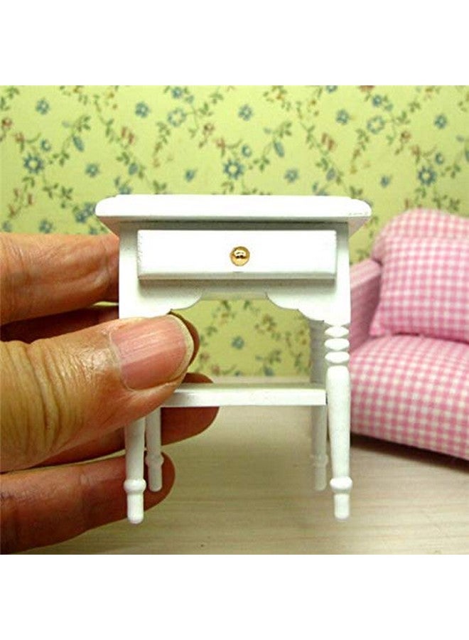 1:12 Dollhouse Miniature Furniture Bedroom White Wood Bedside Table Nightstand Modern Wooden Bedroom Nightstand Cabinet Dollhouse Accessories With Removable Drawer