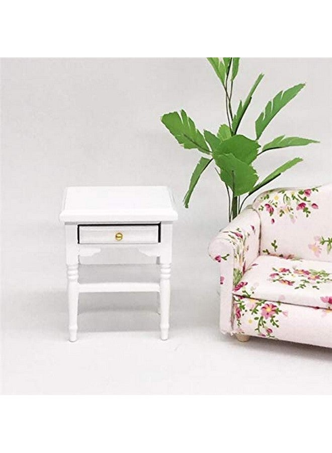 1:12 Dollhouse Miniature Furniture Bedroom White Wood Bedside Table Nightstand Modern Wooden Bedroom Nightstand Cabinet Dollhouse Accessories With Removable Drawer