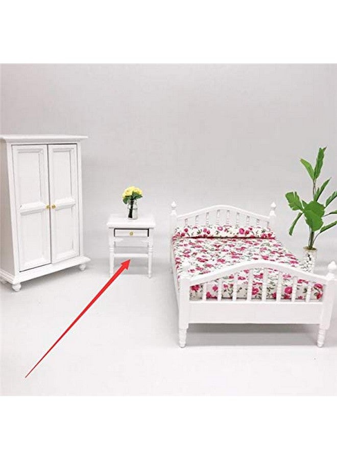 1:12 Dollhouse Miniature Furniture Bedroom White Wood Bedside Table Nightstand Modern Wooden Bedroom Nightstand Cabinet Dollhouse Accessories With Removable Drawer
