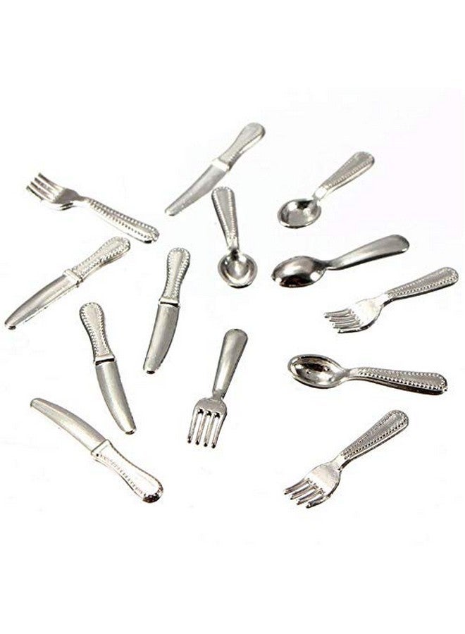 12Pcs Set 1:12 Dollhouse Miniature Dollhouse Kitchen Silverware Forks Spoons 1/12 Scale Miniature Doll Tableware Decoration Exquisite Workmanship Crafts
